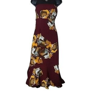 Floral Strapless Dress Burgundy Trumpet‎ Hem Party Cocktail Occasion